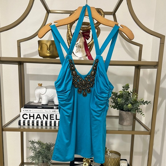 Cache Turquoise Halter Top with Beaded Accents - Picture 1 of 9